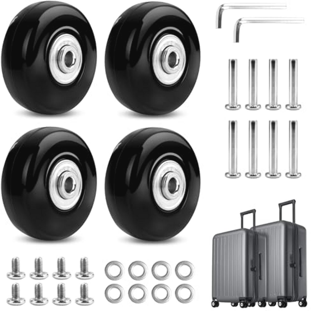 Universele reservewielen voor koffers - 4 stuks, 50 x 18 mm, zwart