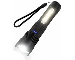 ODESSEY Tactische Zaklamp - LED Oplaadbaar - COB-Verlichting - met Polsband - Militaire Zaklamp - Zaklampen - Kind - Zwart
