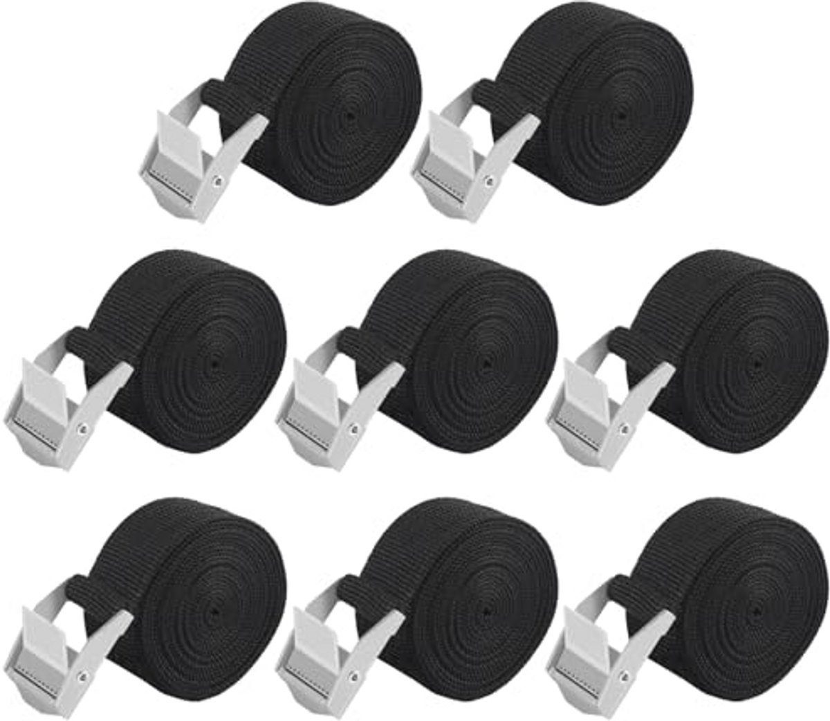 Korte Zwarte Polyester Spanbanden - Verstelbare Sjorbanden met Zinklegeringsclips - Set van 8 Stuks