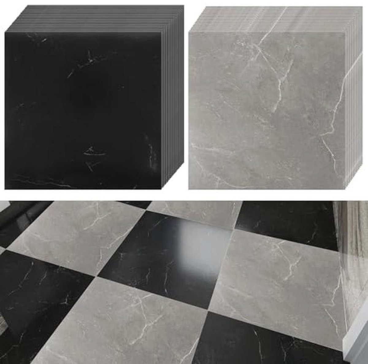 Zelfklevende PVC Vloerbedekking - Marmeren Look Tegels - 30x30 cm - 40 Stuks voor Woonkame