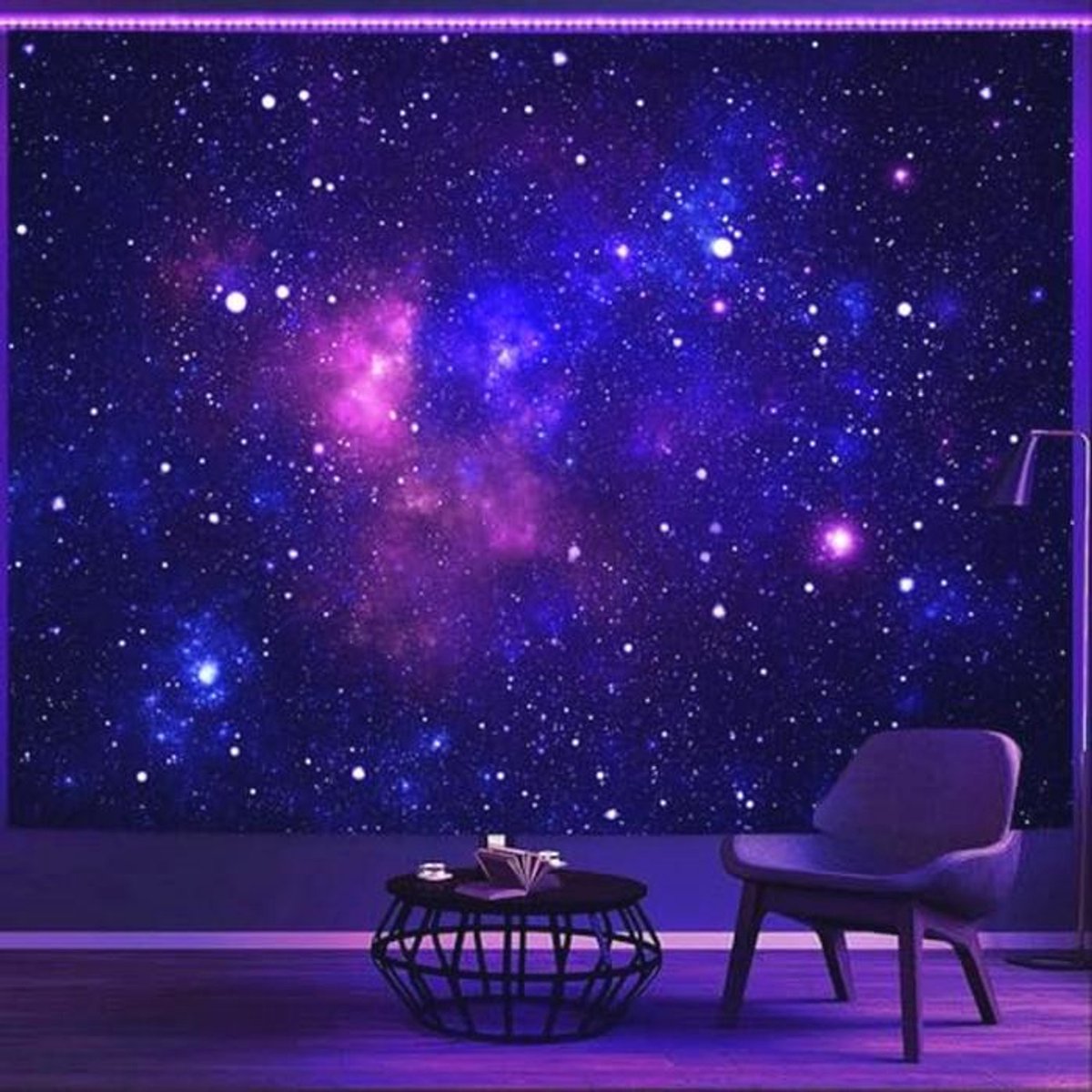 Glow in the Dark Sterrenhemel Tapijt - UV Reactief Wanddecor voor Slaapkamer en Feest - 150 x 200 cm