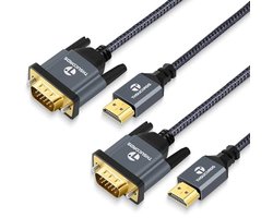HDMI naar VGA Kabel 1.5M - 2 Stuks, Vergulde Gevlochten Adapter voor Computer, Laptop, Monitor en Projector