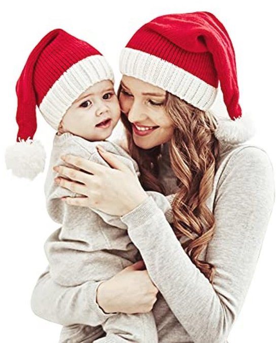 Bonnet de Noël tricoté tout doux pour maman et Bébé – Bonnet à pompon pour parent et enfant