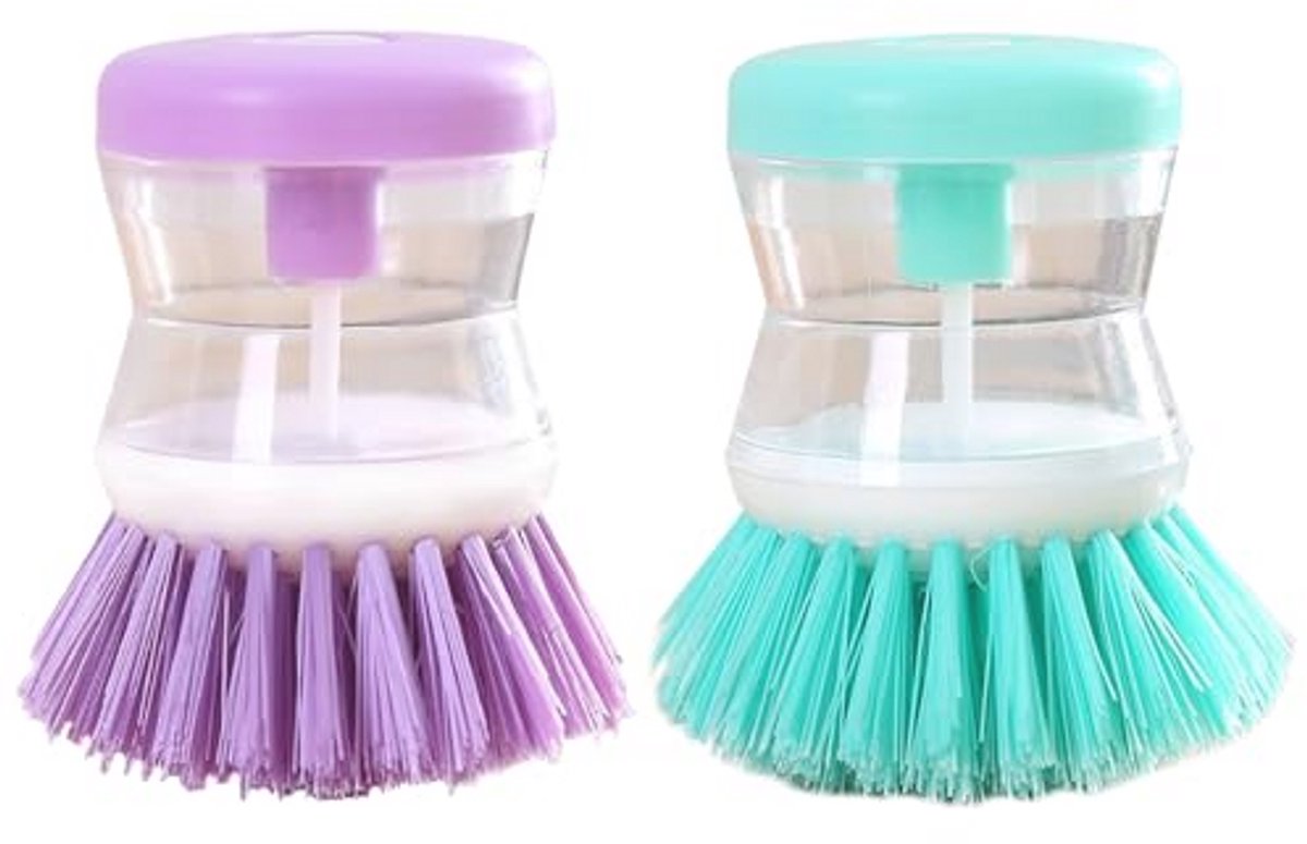 Set van 2 multifunctionele afwasborstels met zeepdispenser