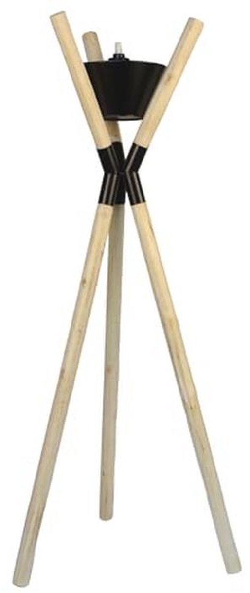 Stijlvolle Houten Tuinfakkel - Driepoot, Navulbaar, Ideaal voor Buiten