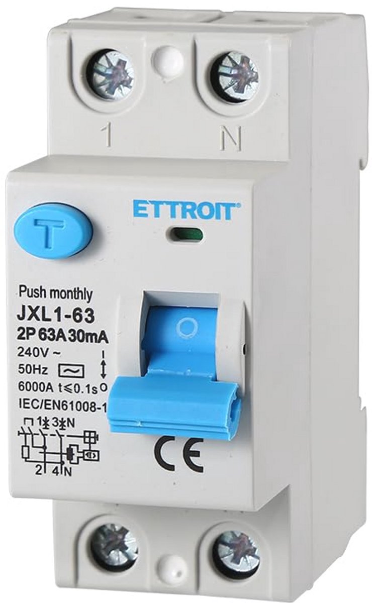 Aardlekschakelaar 2-polig 30 mA 220V - Differentieel 2 DIN-modules
