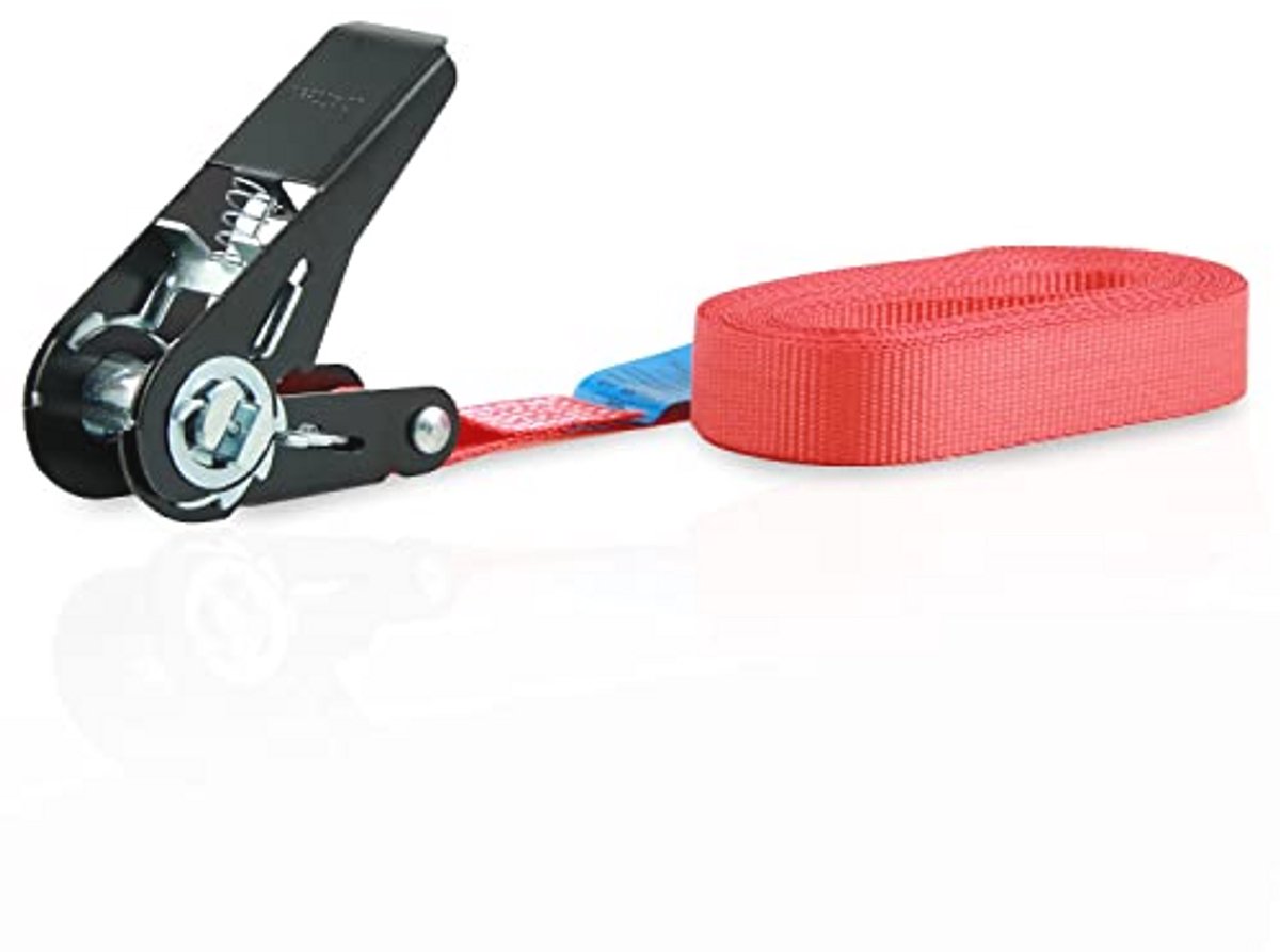 Set van 4 sjorbanden met ratel, 4 meter lengte, 25 mm breed, TÜV-gecertificeerd, tot 900 kg belastbaar, multifunctionele spanbanden