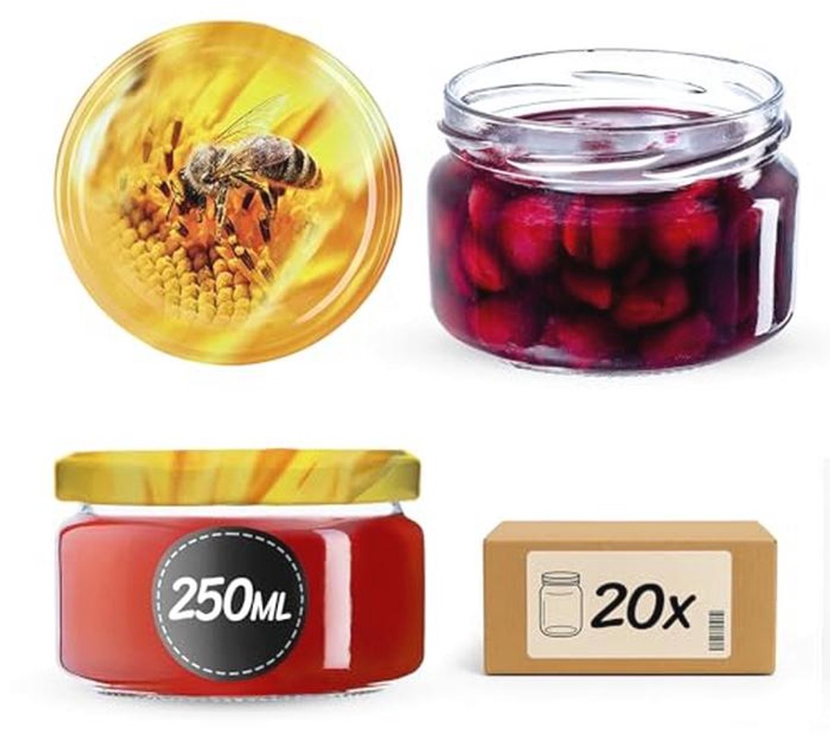 Inmaakpotten 250 ml - 20 stuks Luchtdicht Vaatwasmachinebestendig