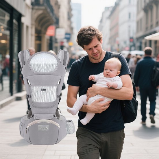 OKWISH Draagzakken - Hip‑Seat Draagzak Voor Neugeborene En Kleinkinder, Ergonomische Babytrage Met Opbergvak, Lichtgewicht Heupdrager, Katoen, Grijs van Merkloos — afbeelding 3