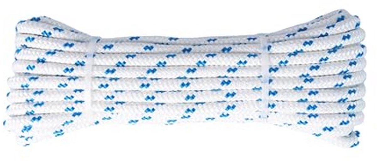 Multifunctioneel Polyester Touw 8 mm x 10 m - Wit-Blauw voor Tuin, Outdoor en Nautisch Gebruik