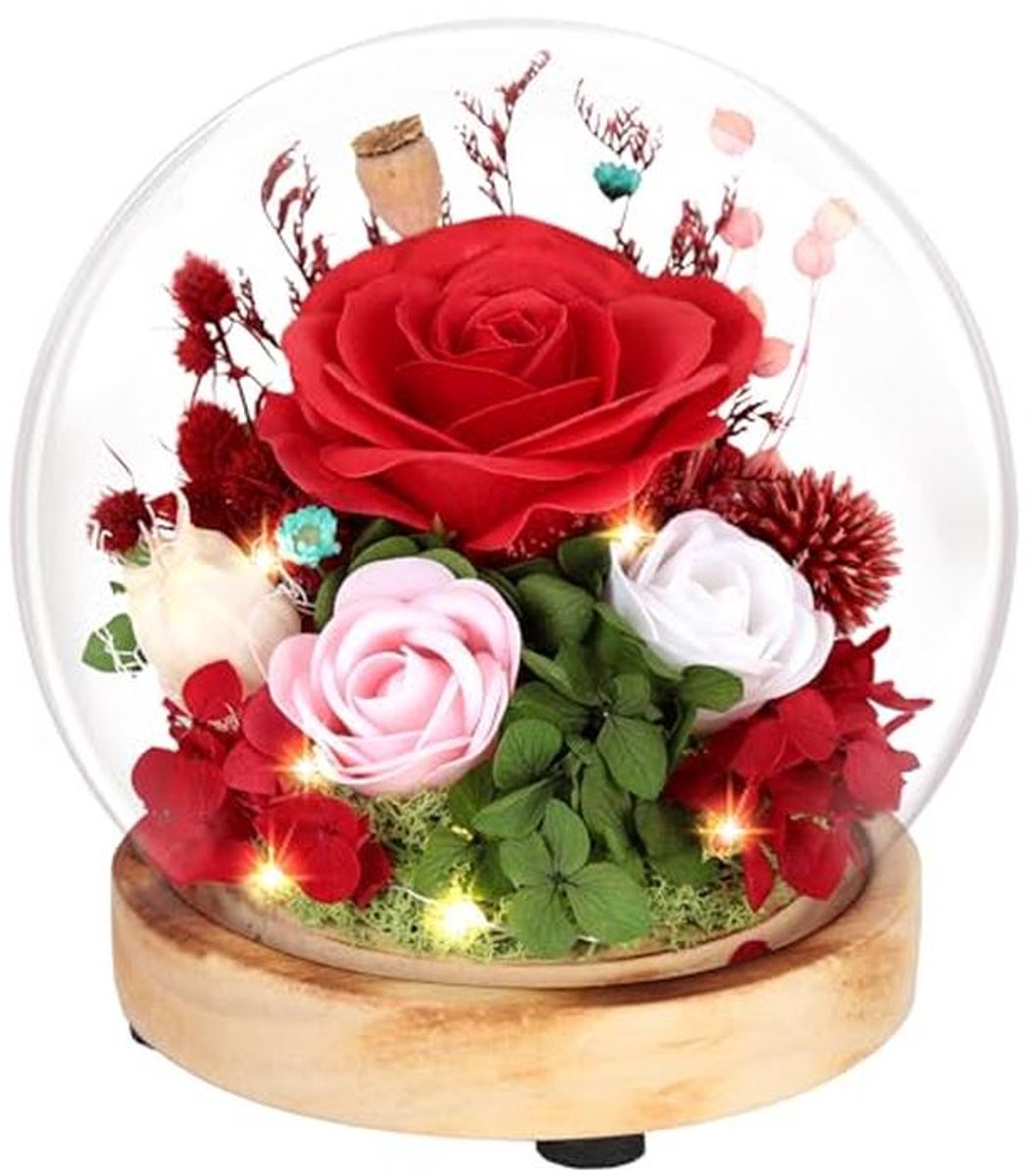 Eternal Rose Cadeau in Glas met LED-Licht - Unieke Rozen voor Vrouwen, Moederdag, Valentijnsdag en Meer