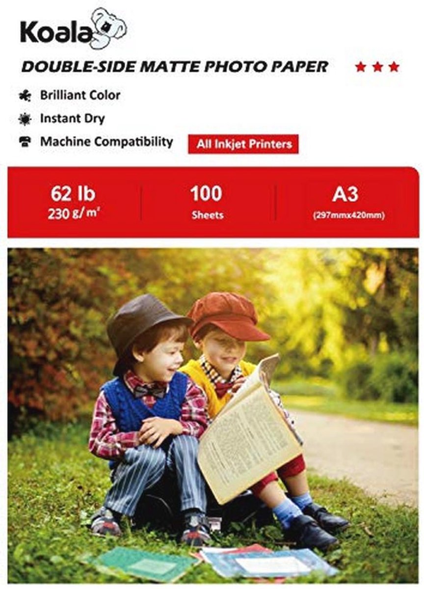Dubbelzijdig Mat Inkjet Fotopapier A3, 230 g/m² - 100 vellen voor Inkjetprinters