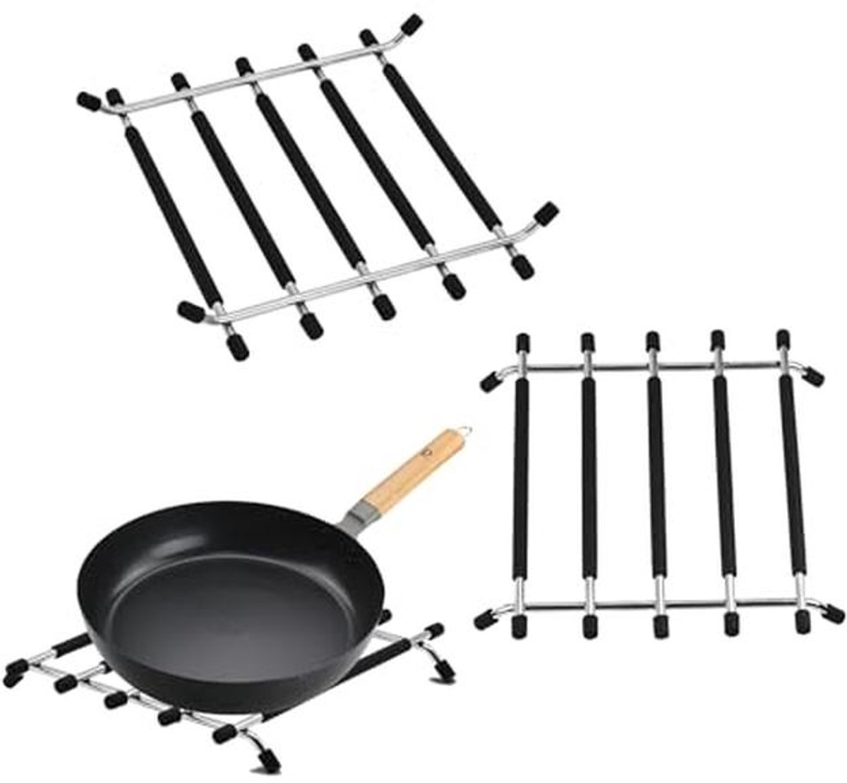 Keuken Onderzetters Roestvrij Staal - Set van 2 Antislip Trivets voor Hete Pannen