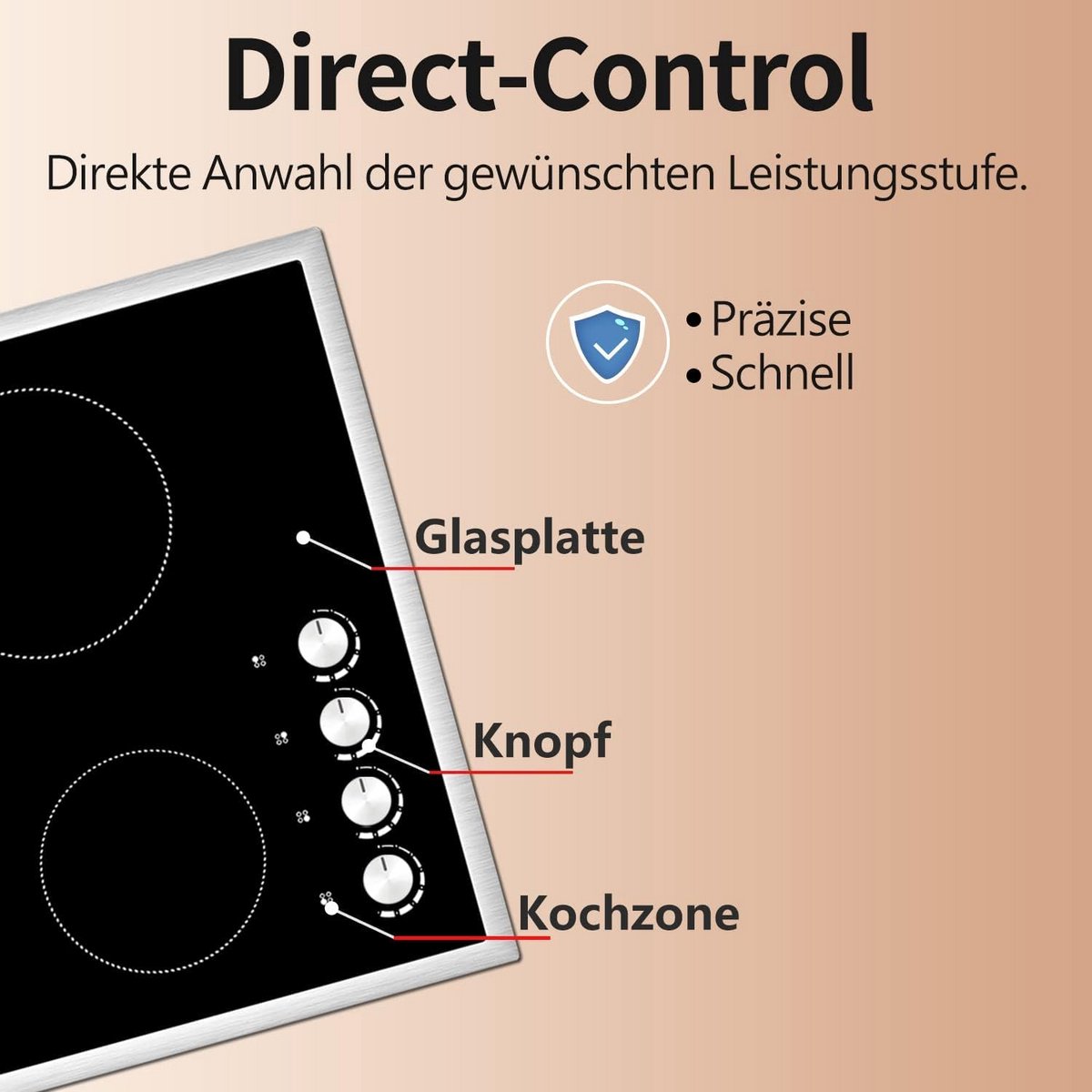 Inbouw Keramische Kookplaat 60 cm Zwart Glas 4 Zones 6000W