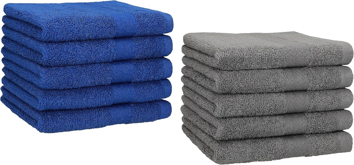 10x Gastendoekjes Katoen 30x50 cm Set - Zacht & Wasbaar Gastendoek | Blauw en Antraciet