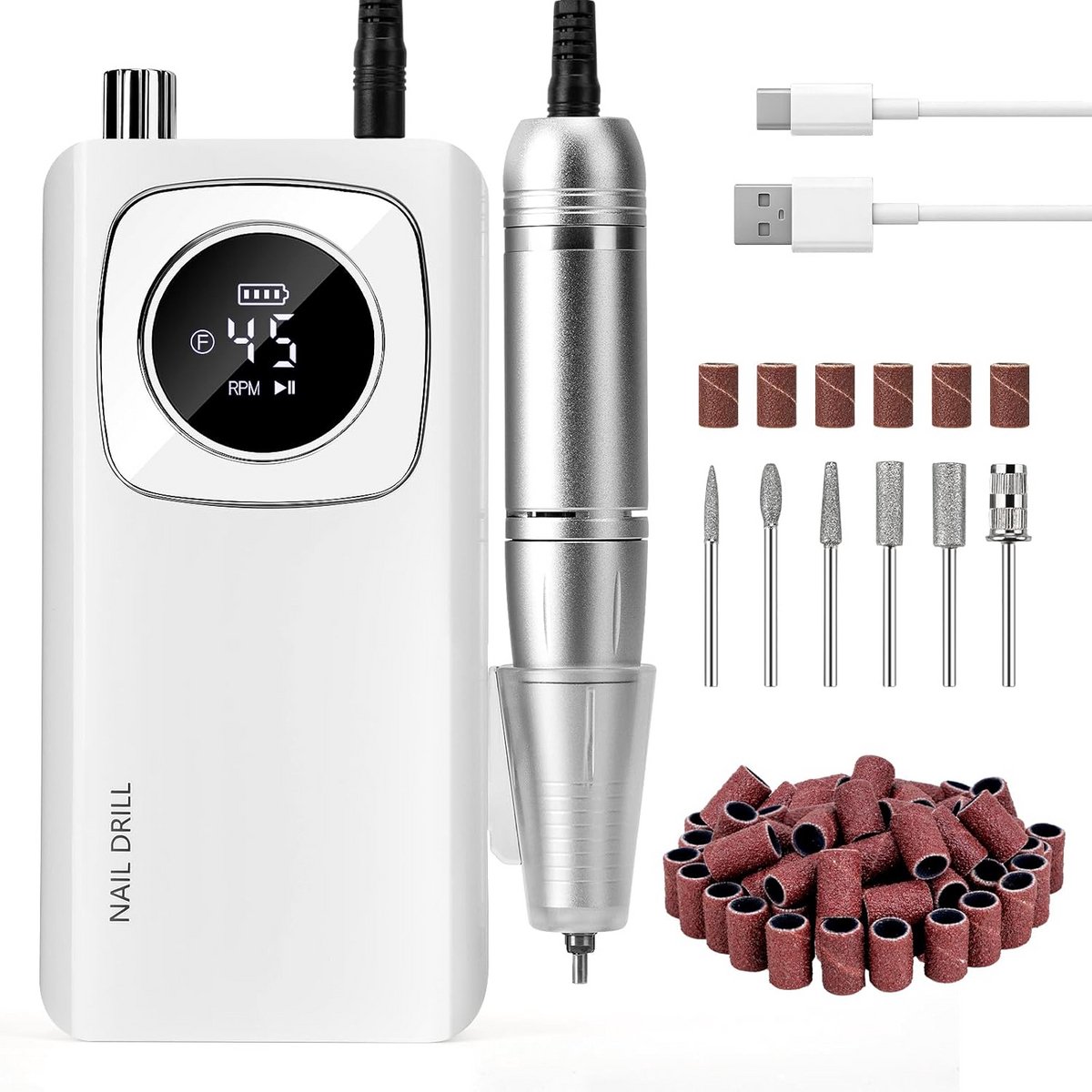 Professionele Draadloze Nagelfrees 45.000 RPM met LCD-Display voor Gel- en Acrylnagels