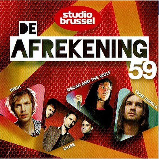 Couverture avec texte "DE AFREKENING 59" et photos de Beck, Oscar and the Wolf, Tame Impala et Muse.
