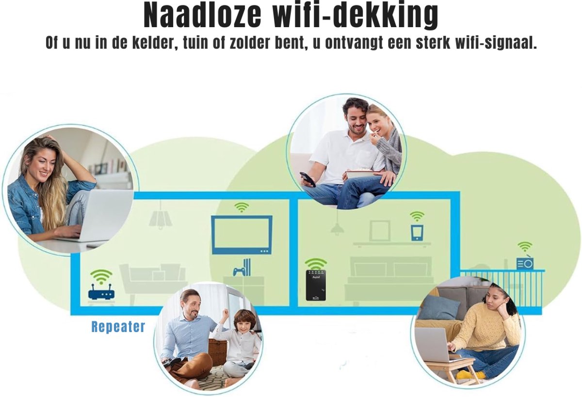 RVV® Wifi Versterker Stopcontact 300 Mbit/s zwart/wit - afbeelding 3