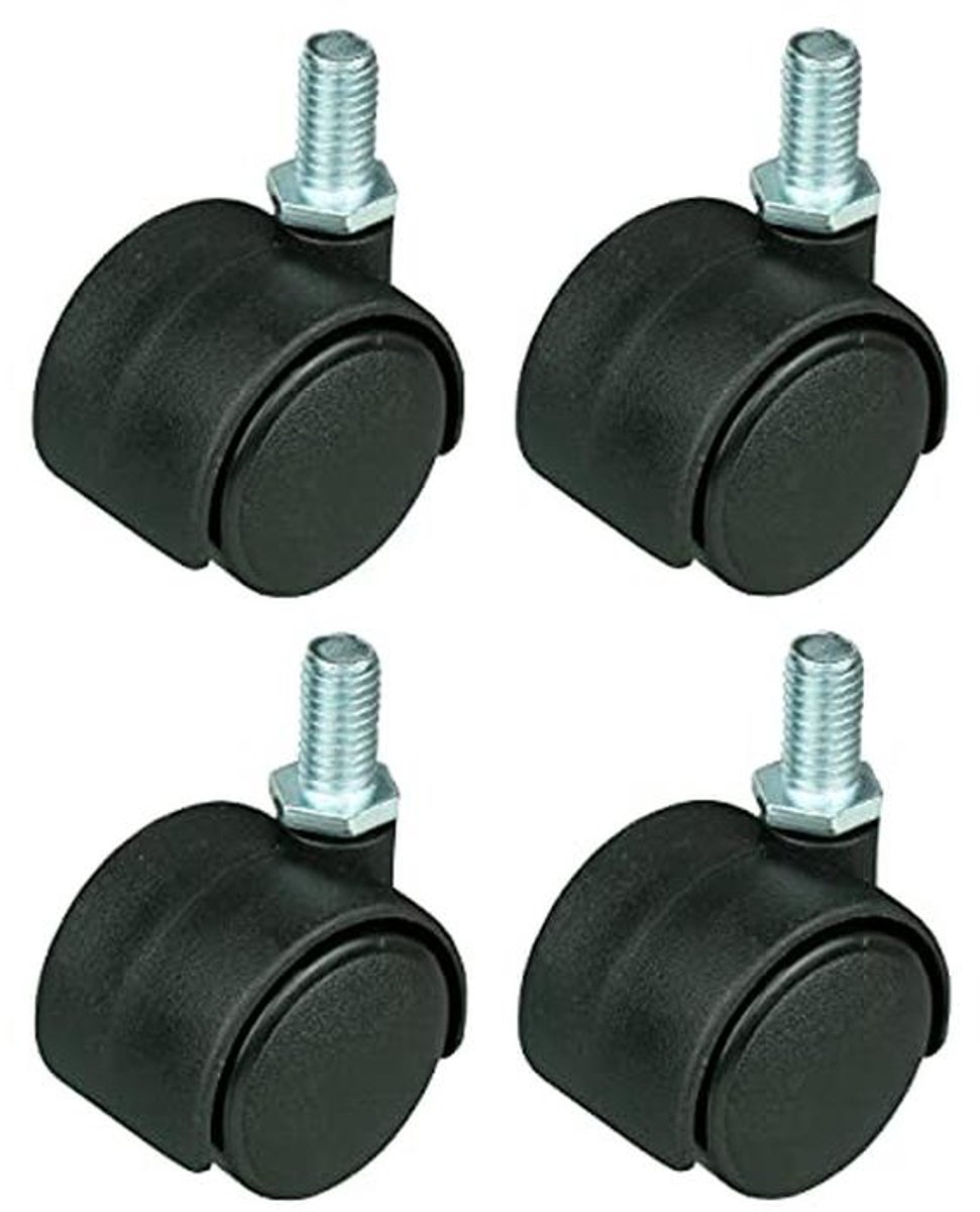 Set van 4 draaibare meubelwielen met schroefpin M 8, perfect voor meubels tot 80 kg