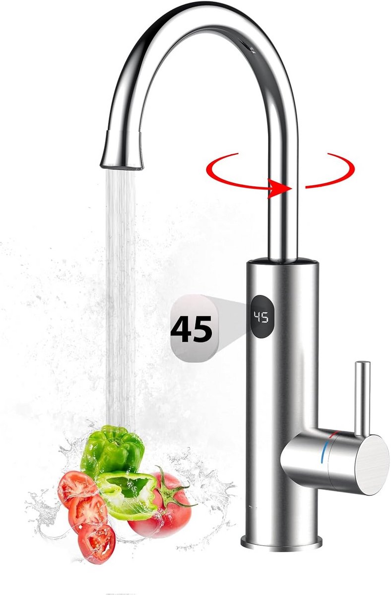 Elektrische Warmwaterkraan met LED-Display voor Keuken, 3200W