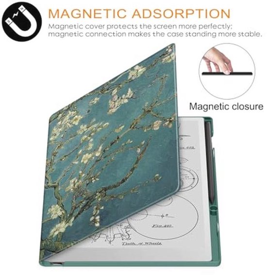 Xuanbeier Protective Case Compatible with Remarkable Paper Pro 11.8 inch with Pen Holder and Auto Sleep/Wake Function, Flower van Merkloos — afbeelding 5