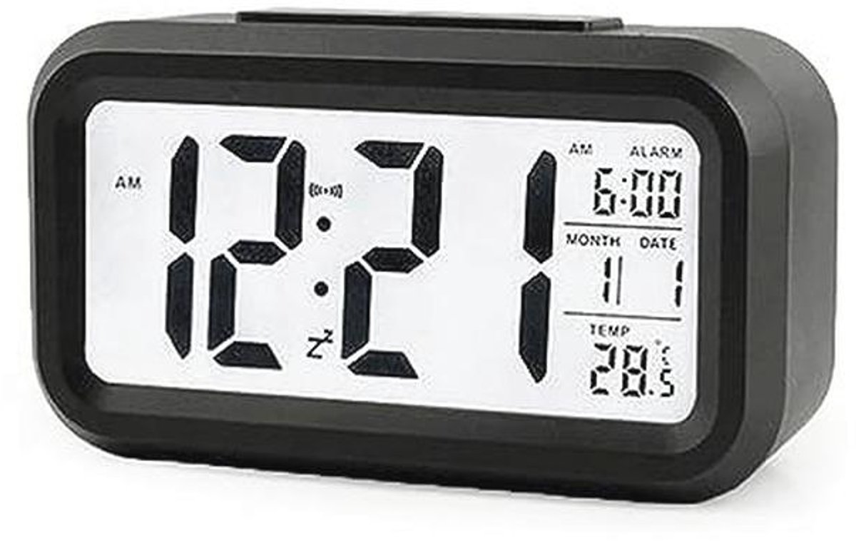 Digitale wekker met achtergrondverlichting - 12/24 uur LCD klok met datum en temperatuur