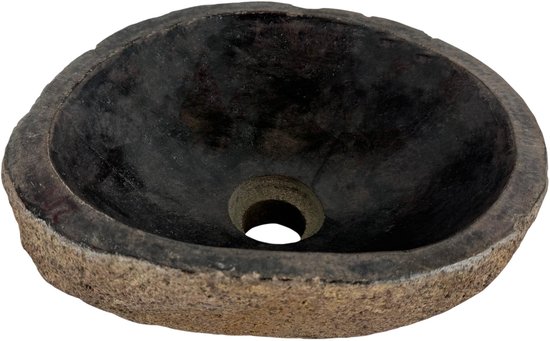 Lendo Online Wastafel rond 40x40x15 cm Marmer - natuursteen - wasbak voor badkamer - spoelbak - waskom - unieke vorm en kleur! Gepolijst en Robuust (Grijs
