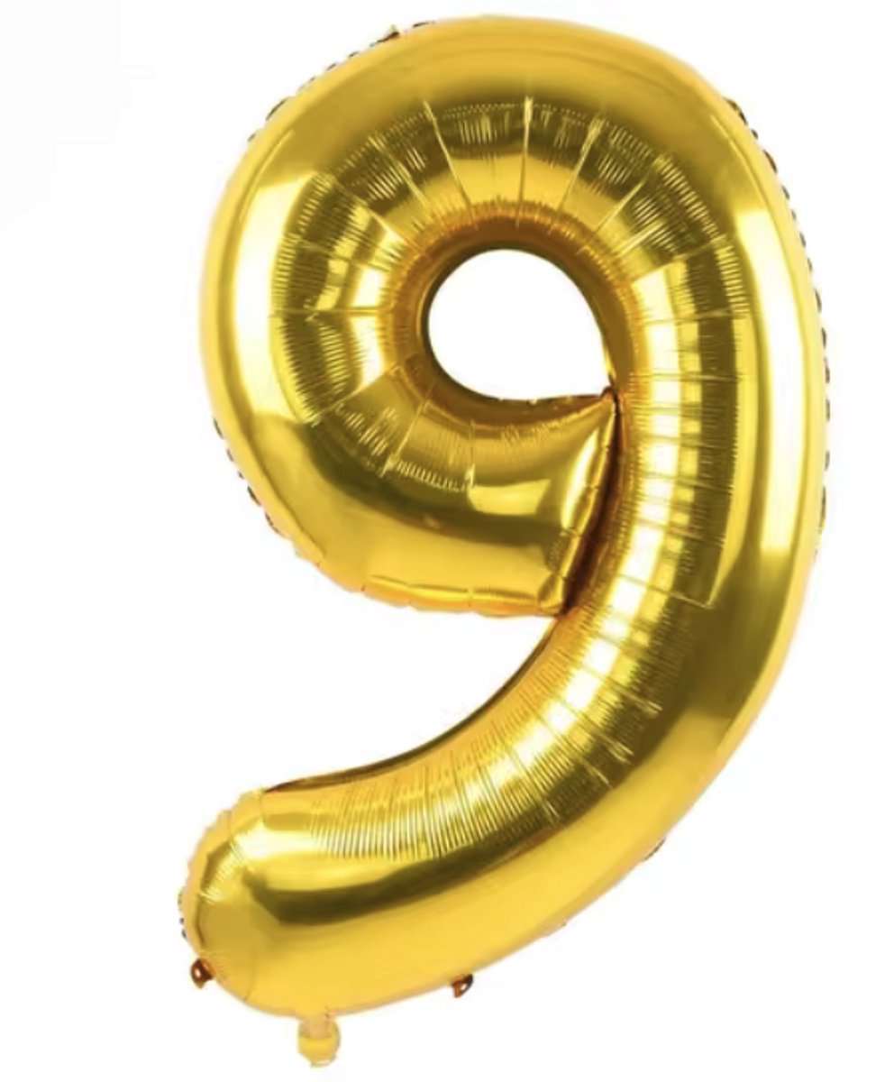 Ulanax - Cijferballon - Folieballon - 100 cm - Goud- Cijfer 9