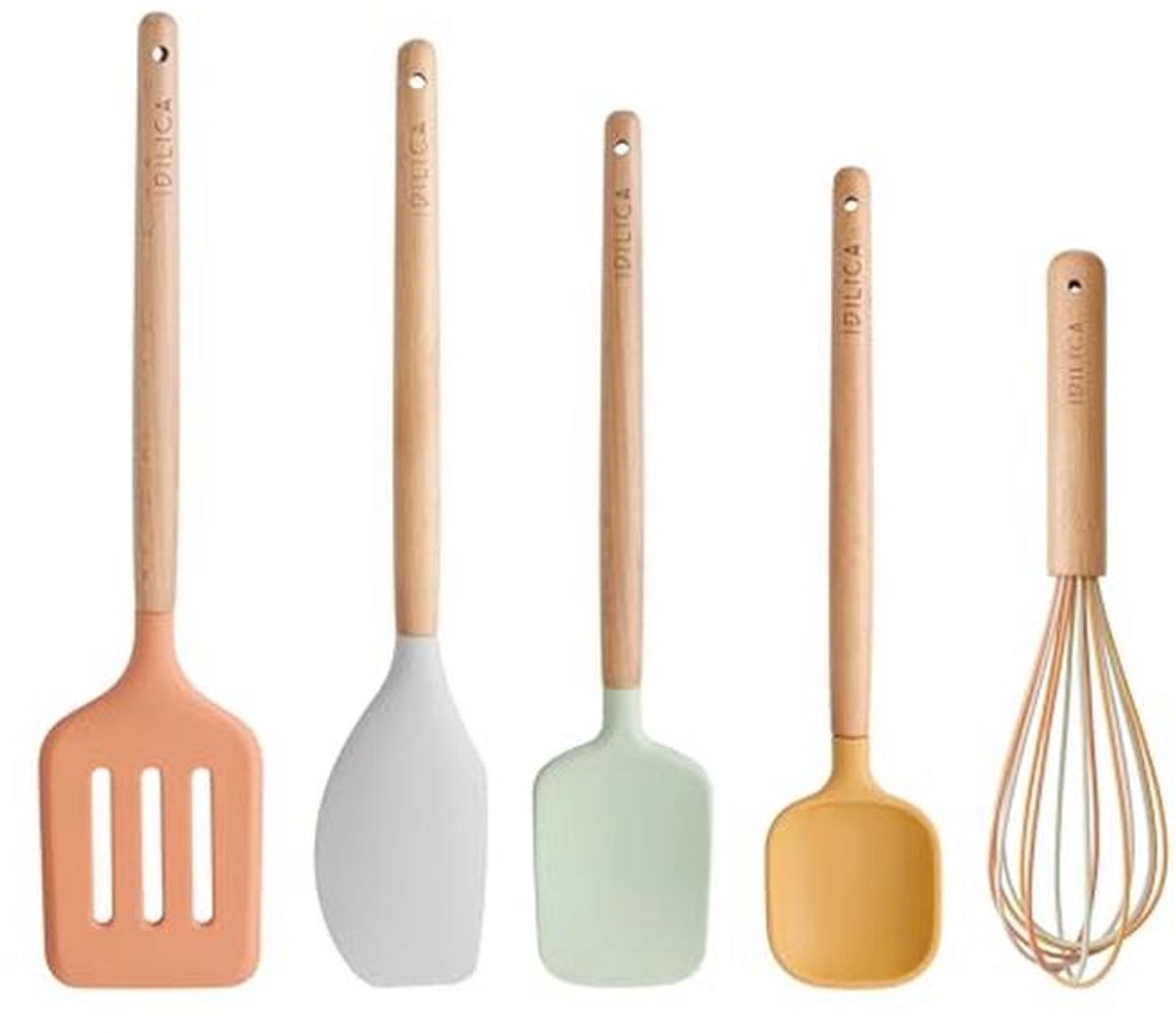 5-delige Siliconen Kookgereedschapsset met Houten Handgrepen
