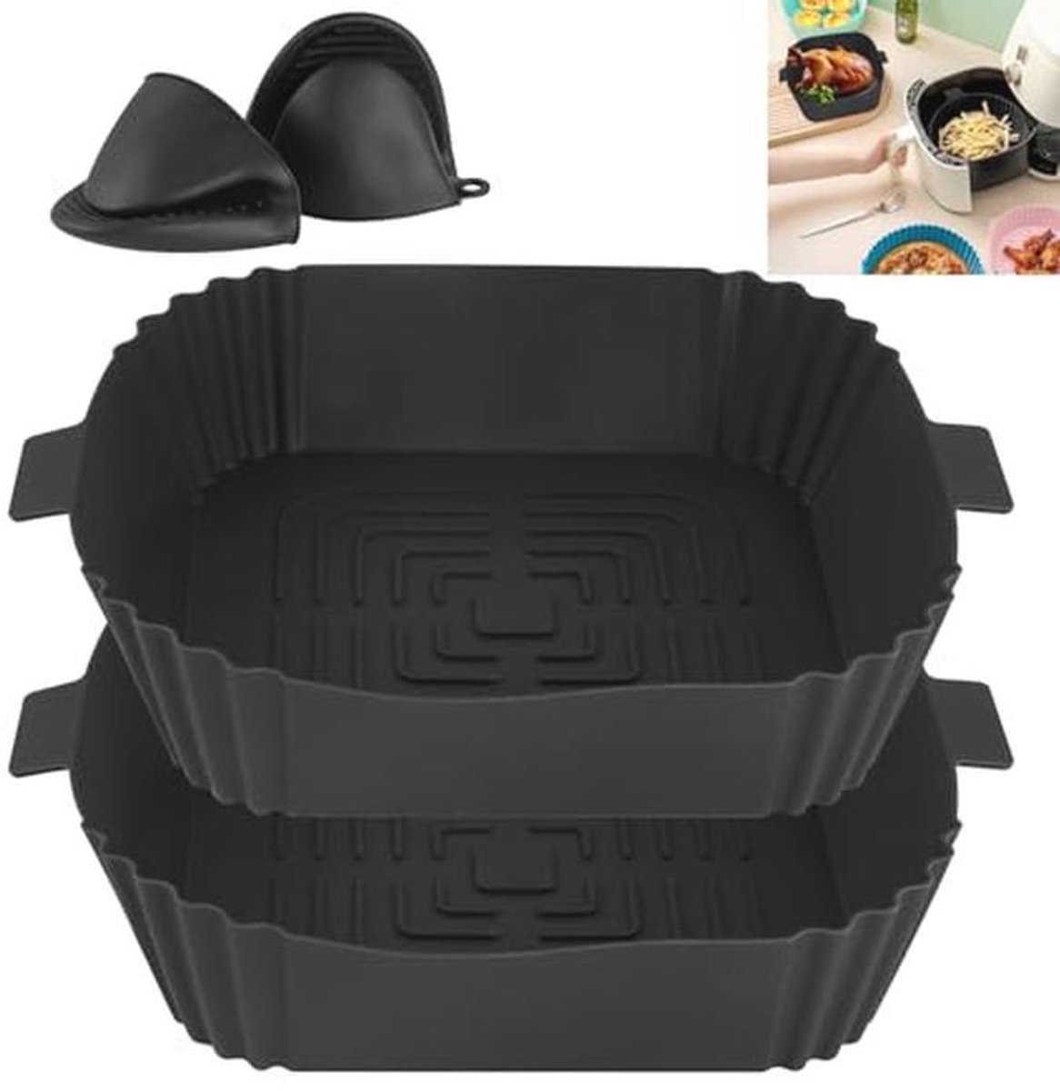 Silicone Bakvorm voor Airfryer - 2 Stuks Herbruikbare Siliconen Mallen met Ovenwant voor Airfryer, Magnetron en Oven
