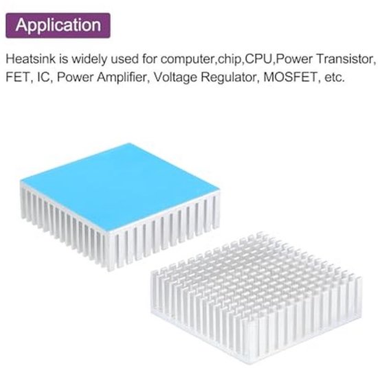 QUARKZMAN 1pcs 50x50x15mm Dissipateur Thermique Aluminium Radiateur Chaleur Évier refroidissements avec Thermique Bleu Autocollant pour Puce CPU, Puissance Transistor, FET, IC, Noir