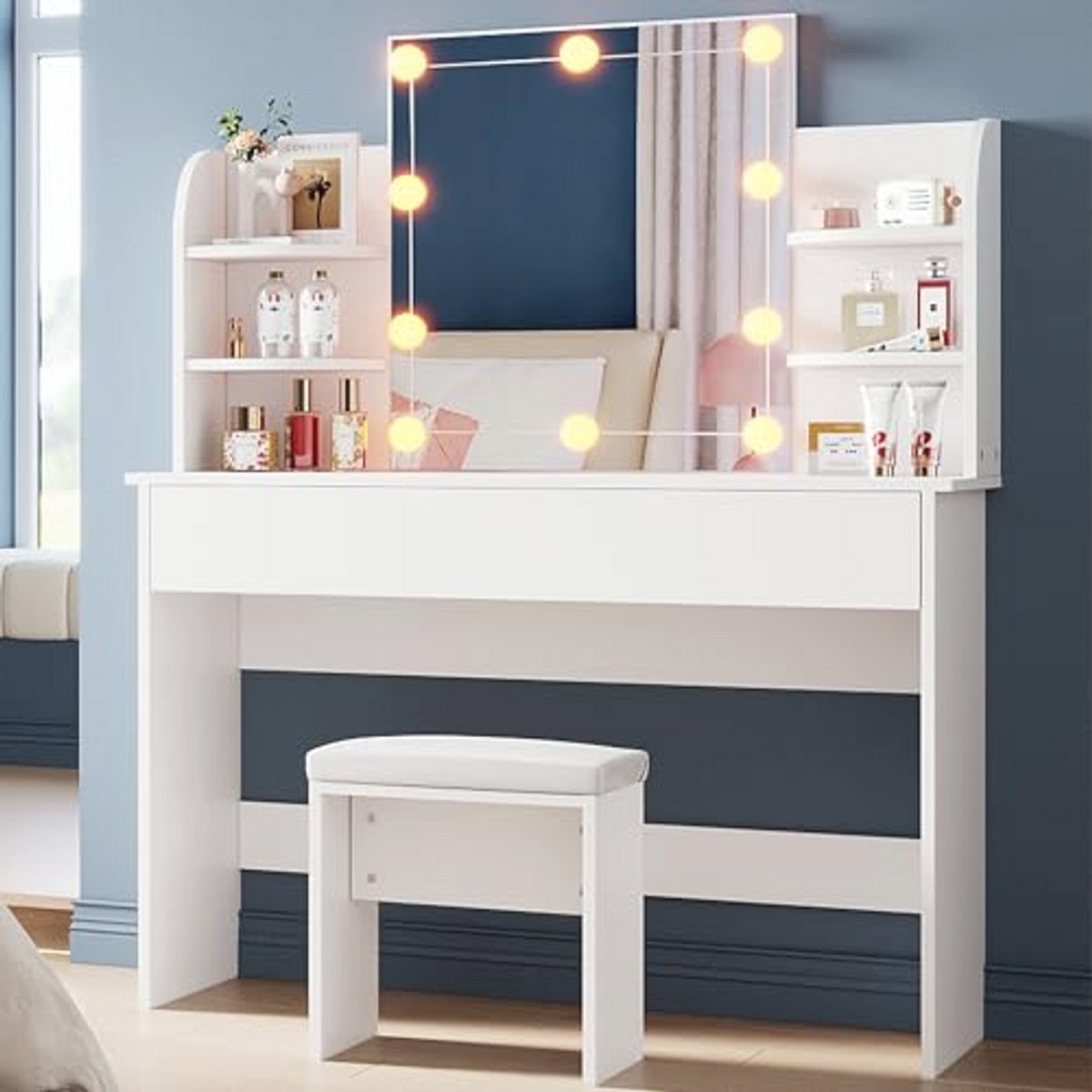 Make-uptafel met Kruk, LED Verlichting en Spiegel - Modern Design