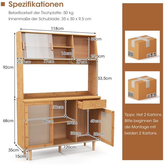 Keukenkast met 3 glazen deuren, 100x40x180 cm, wit