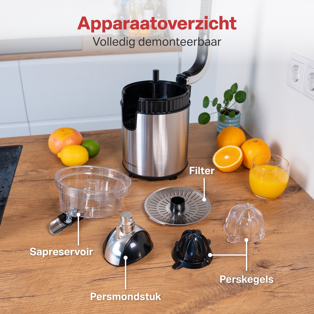 AoraKitchen Citruspers - Sinaasappelpers Elektrisch - 600ML - Citroenpers - 160W - Sapcentrifuge - 2 Perskegels thumbnail 3