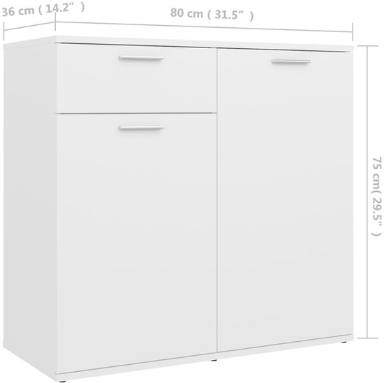 Buffet vidaXL 80 x 36 x 75 cm Bois traité Blanc brillant