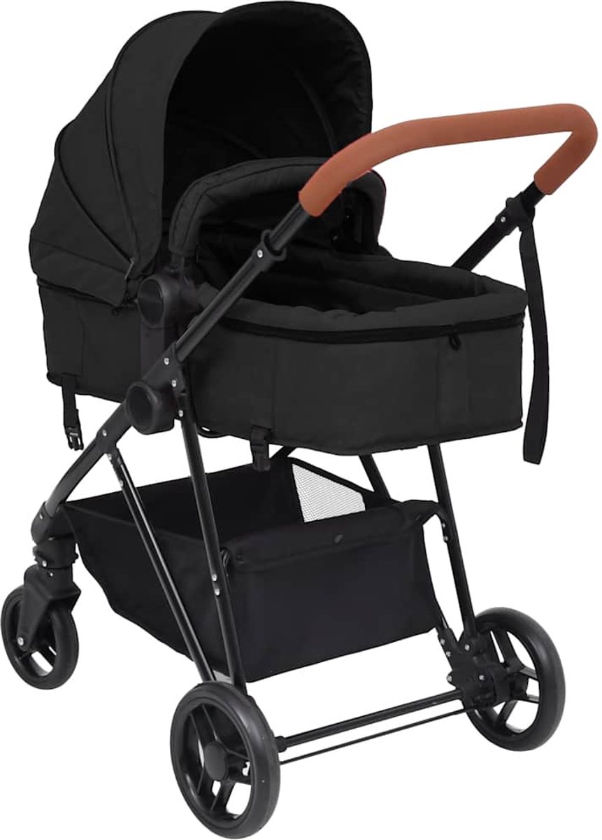 vidaXL - Kinderwagen - 3-in-1 - staal - antracietkleurig - afbeelding 2