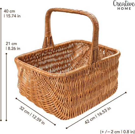 Creative Home Grote Paasmandje Ovale Rieten Mand met Handvat | 37x30x37cm ( /- 1 cm) Lichtgewicht | voor Gift Picknick Planten Decoratie | Hand Geweven | Kleur Natuurlijk