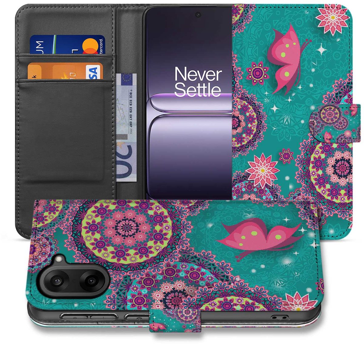Cirkels en Vlinders Book Case Hoesje voor OnePlus Nord CE 5 met Pasjes