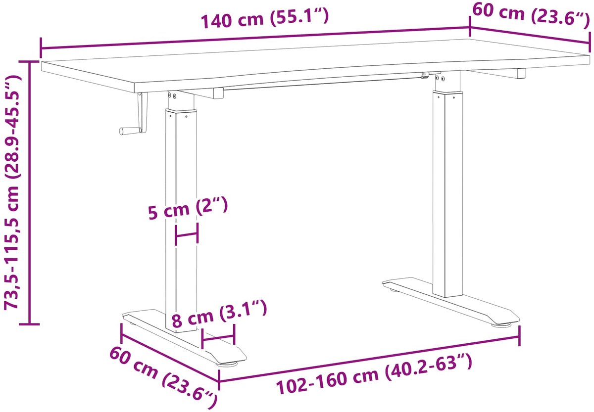 vidaXL Bureau - Zwart - en - natuurlijk - 140 - x - 60 - cm - Massief - Eikenhout Zwart en natuurlijk