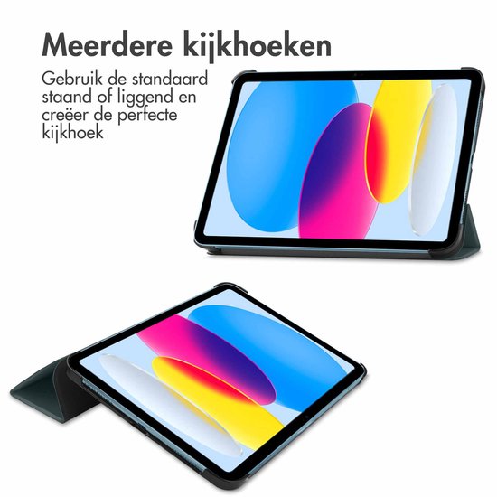 Couverture de tablette vert foncé, pliée en deux angles de vision, avec une tablette.
