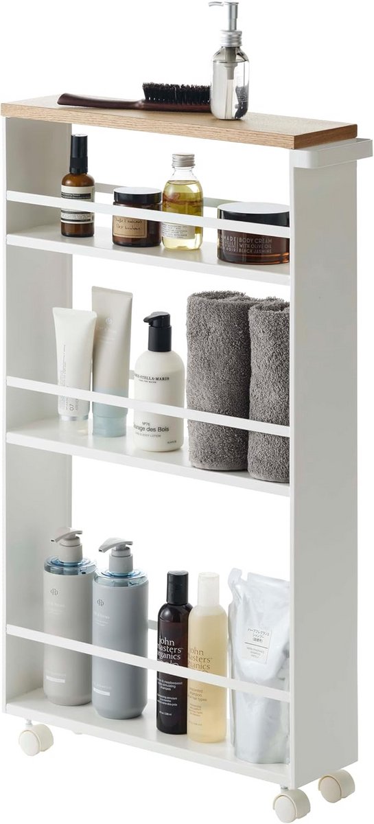 Slanke trolley met handgreep voor keuken en badkamer - Wit