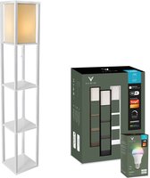 Varin® Vloerlamp met vakken - Wit - Met E27 Led lamp - Dimbaar - Witlicht RGB - Smart Lamp Tuya wifi - Slimme staande lampen - Sfeerlamp - Vakkenkast - Lamp industrieel - Daglichtlamp - Vloerlampen - Verlichting woonkamer, keuken en slaapkamer