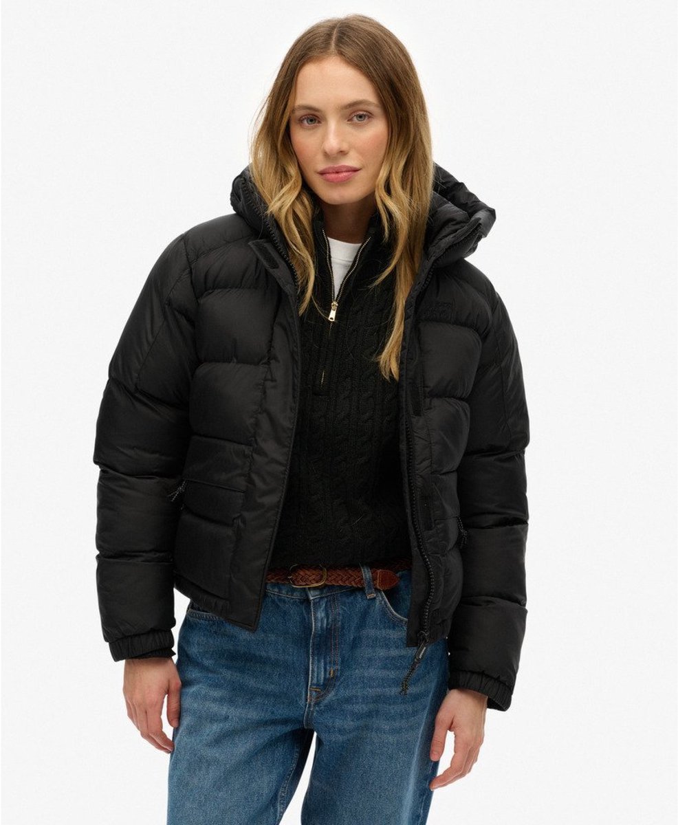 Superdry Zwarte Pufferjas met Capuchon Dames Gewatteerde jassen