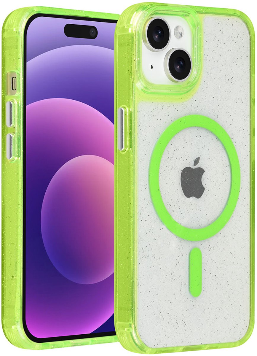 TUNIQ telefoonhoesje voor Apple iPhone 15 - MagSafe met glitter en koord - Groen