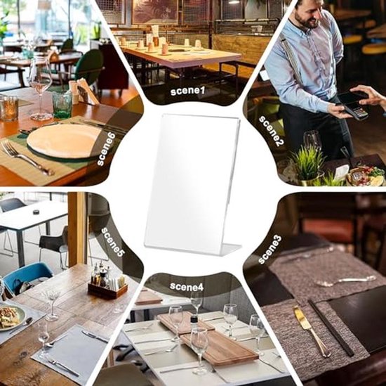 6x Transparante A5 Acryl Tafelstandaard – L-vormig – Voor Posters, Menukaarten, Prijskaartjes – Perfect Voor Winkels, Kantoren En Restaurants
