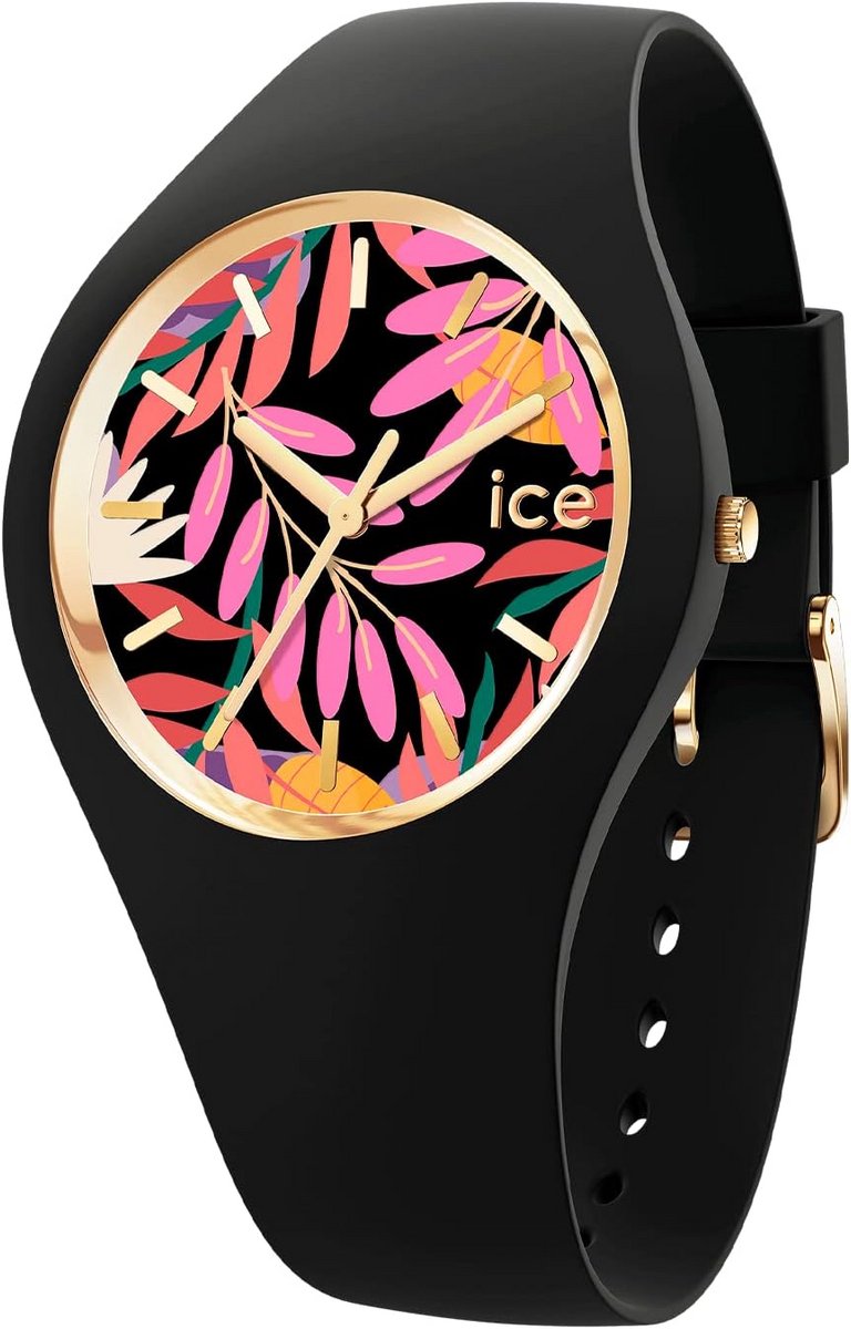 Dames Zwarte Horloge met Silliconen Band - Ice Flower Kleur Bladeren