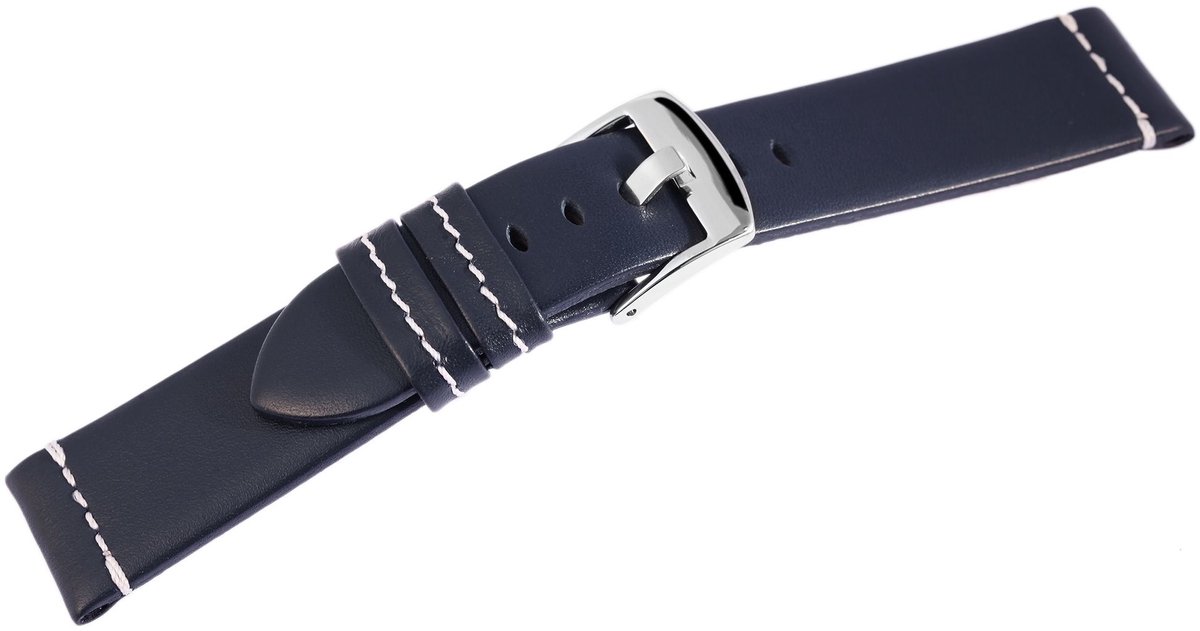 Engelhardt Engelhardt heren vervangende armband LB0041 Horlogeband van echt leer, donkerblauw, witte stiksels, 18 mm - 24
