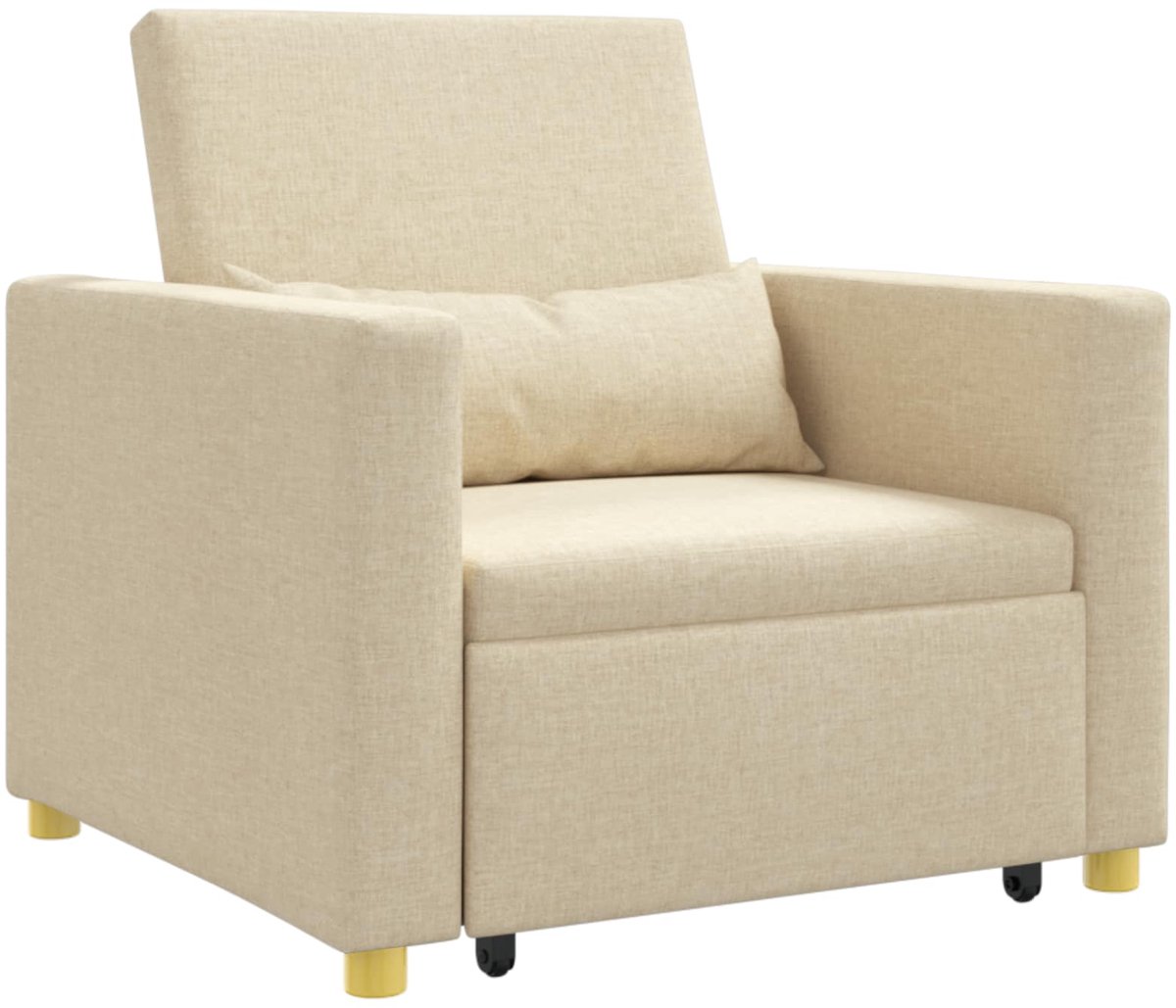 vidaXL Uittrekbare - slaapbank - eenpersoons - Crème - 90 - x - 165 - x - 87 - cm - Stof