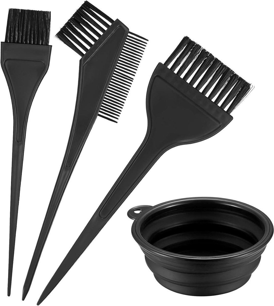 Set van 4 haarverfborstels en kammen in lade - brede borstel voor haarverzorging.