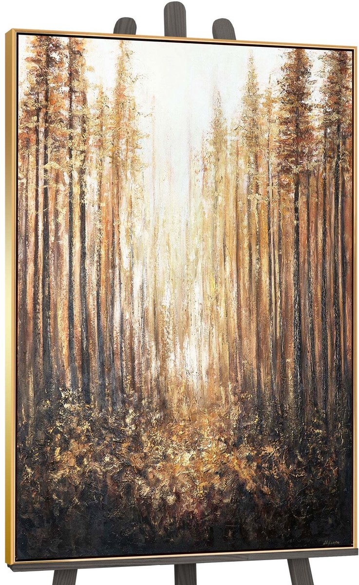 YS Canvas schilderij handgeschilderd forest radiance abstract – YS-Art Gallery – Luxe wanddecoratie voor woonkamer – Modern schilderij voor slaapkamer en hal Gold